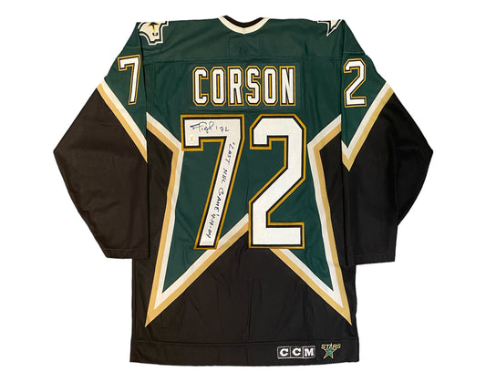 Shayne Corson Autographed Dallas Stars Home CCM Replica Jersey Inscribed " Last NHL Game 4-14-04"
