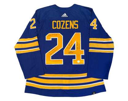 Dylan Cozens Autographed Buffalo Sabres Home Blue Adidas Jersey Multi-Inscribed