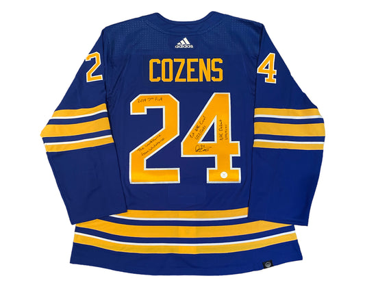 Dylan Cozens Autographed Buffalo Sabres Home Blue Adidas Jersey Multi-Inscribed