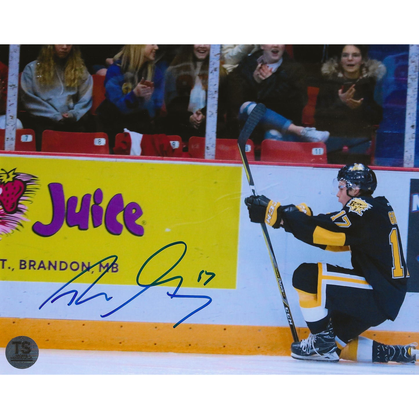 Ridley Greig Autographed Brandon Wheat Kings Goal Celebration 8x10 Photo