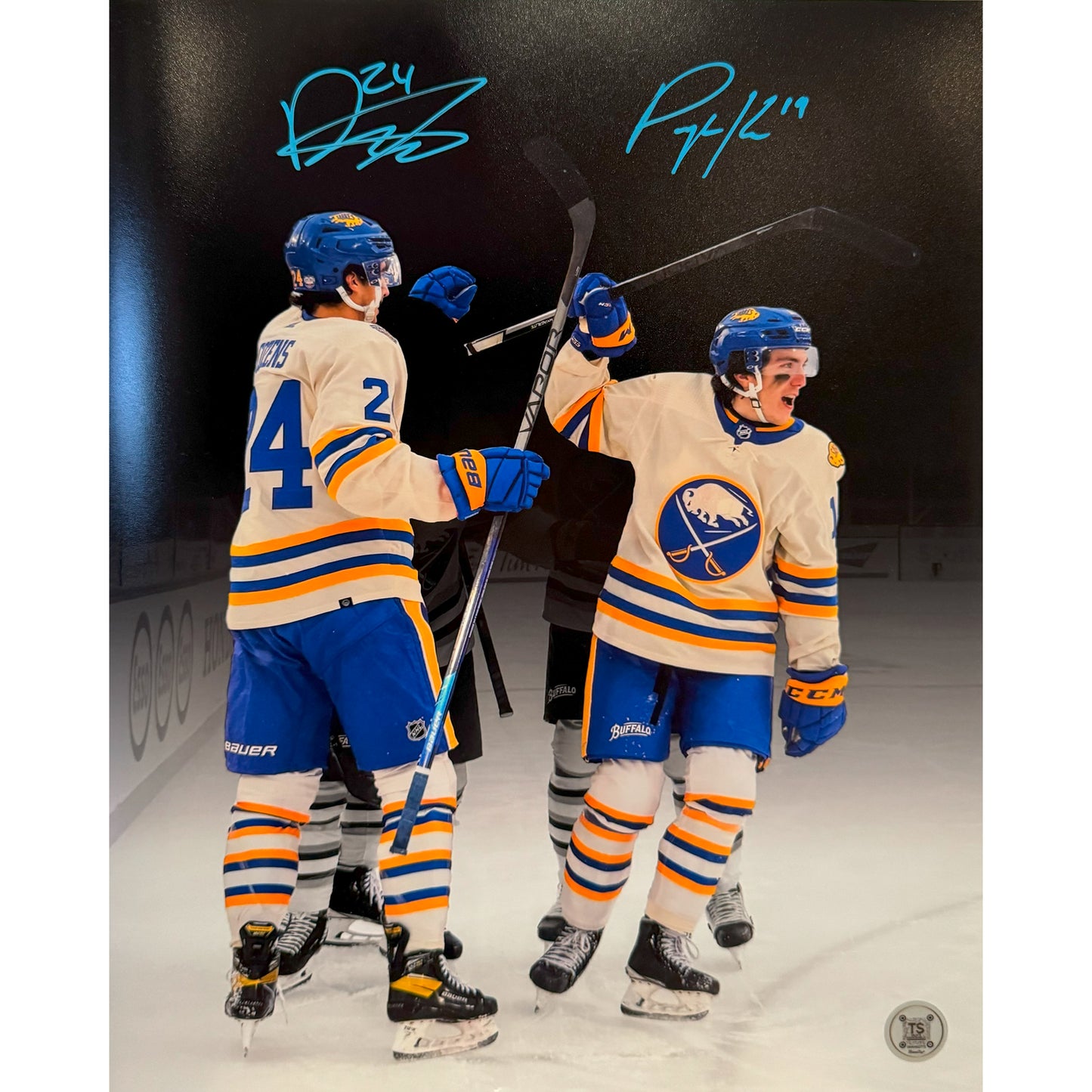 Dylan Cozens & Peyton Krebs Autographed Buffalo Sabres 2022 Heritage Classic Spotlight 11x14 Photo