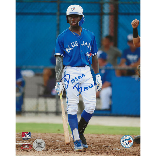 Dasan Brown Autographed Toronto Blue Jays GCL Batting Front View 8x10 Photo Inscribed Full Name