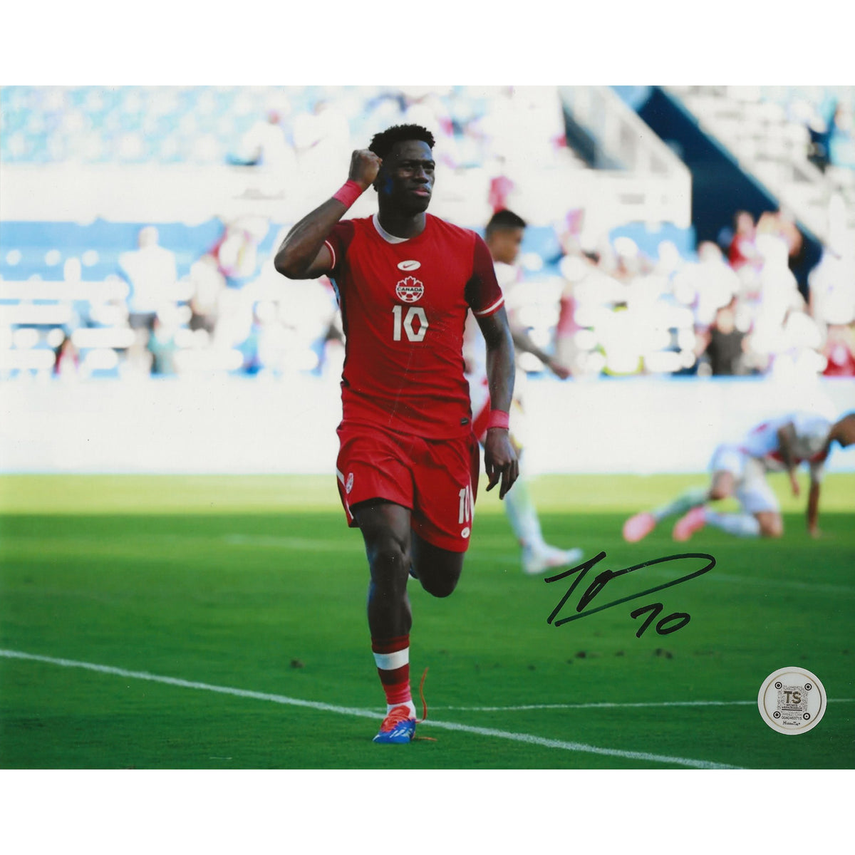 Jonathan David Autographed Canada Men's National Team Goal Celebration 8x10 Photo