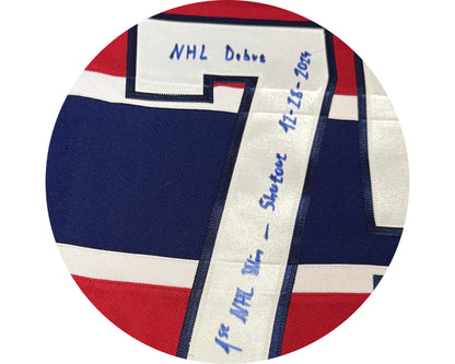 Jakub Dobes Autographed Montreal Canadiens Home Red Fanatics Premium Jersey Multi-inscribed