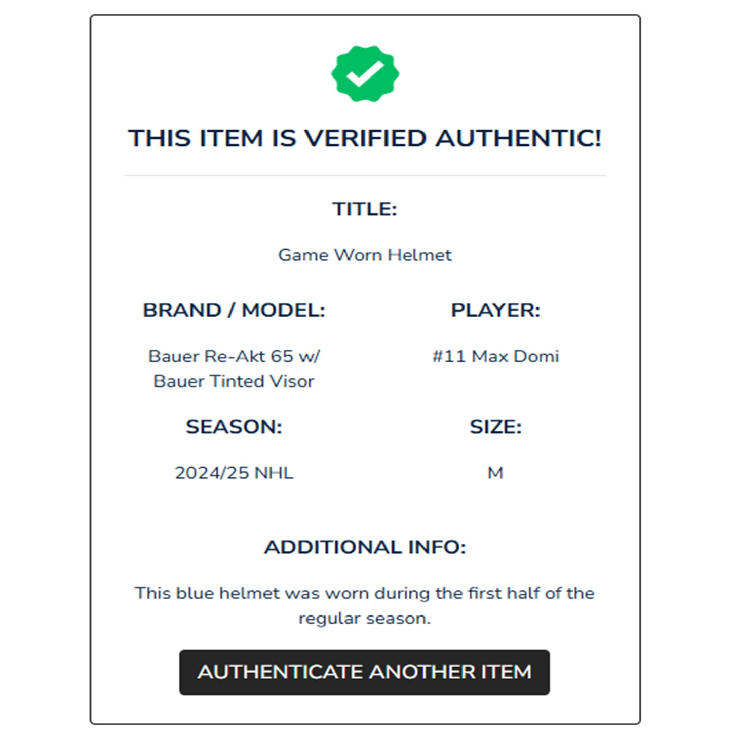 Max Domi Game-Used 2024-25 Toronto Maple Leafs Oreo Bauer Re-Akt 65 Helmet