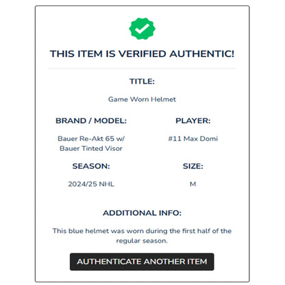 Max Domi Game-Used 2024-25 Toronto Maple Leafs Oreo Bauer Re-Akt 65 Helmet