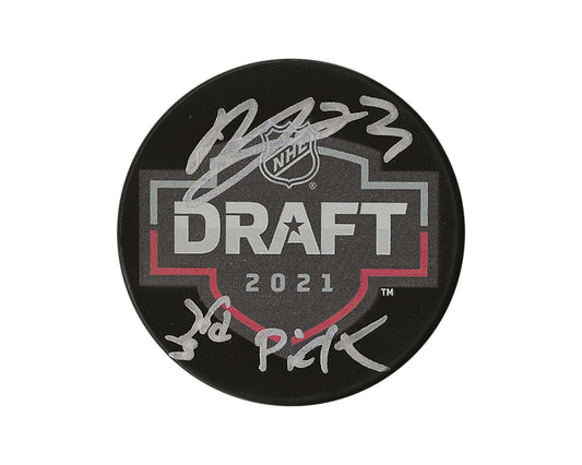 Mason McTavish Autographed 2021 NHL Draft Puck Inscribed "3rd Pick"