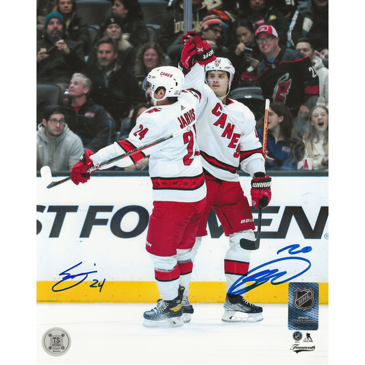 Seth Jarvis & Sebastian Aho Autographed Carolina Hurricanes Fist Bump 8x10 Photo