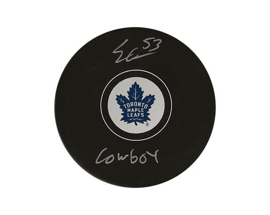 Easton Cowan Autographed Toronto Maple Leafs Autograph Model Puck Inscribed "Cowboy"