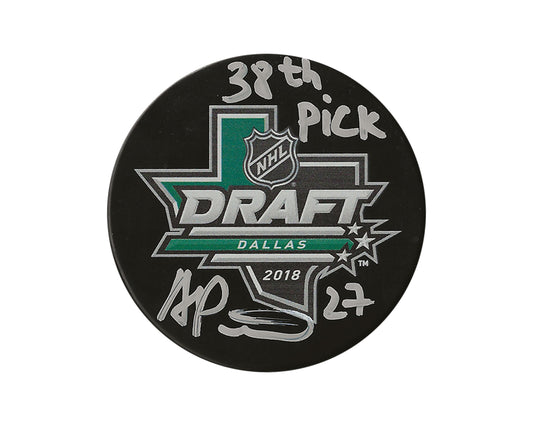 Alexander Romanov Autographed 2018 NHL Draft Puck Inscribed "38th Pick"