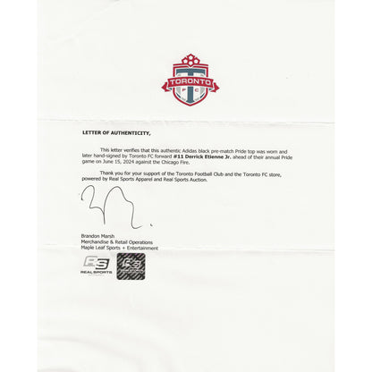 Derrick Etienne Jr. Autographed & Player-Worn 2024 Toronto FC Adidas Pride Jersey