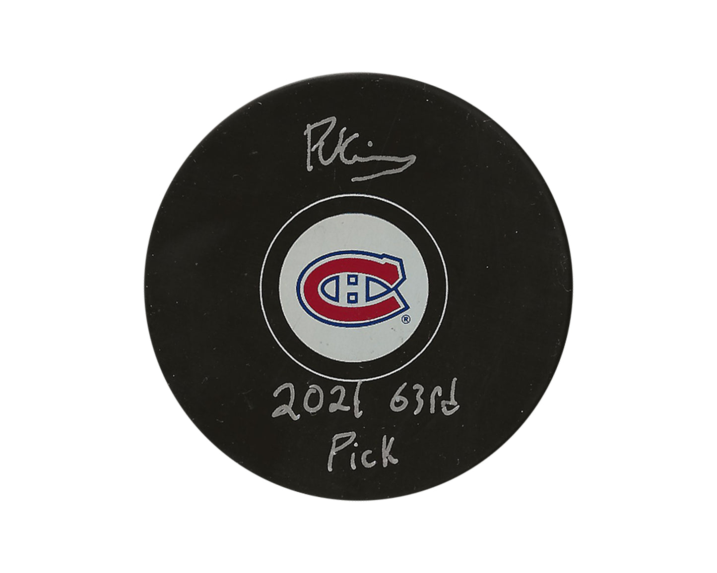 Riley Kidney Autographed Montreal Canadiens Autograph Model Puck Inscribed "2021 63rd Pick"