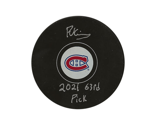 Riley Kidney Autographed Montreal Canadiens Autograph Model Puck Inscribed "2021 63rd Pick"