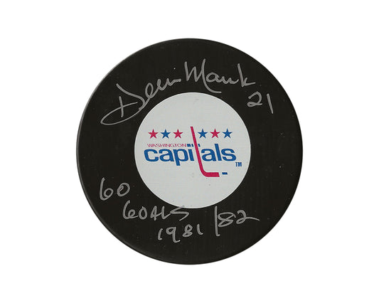Dennis Maruk Autographed Washington Capitals Vintage Autograph Model Puck Inscribed "60 Goals 1981/82"