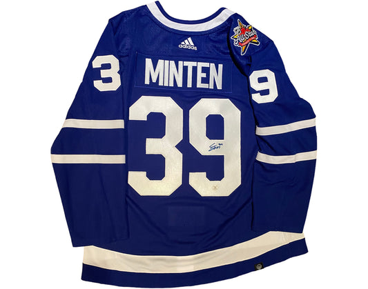 Fraser Minten Autographed Toronto Maple Leafs Home Blue Adidas Jersey w/ 2024 ASG Patch