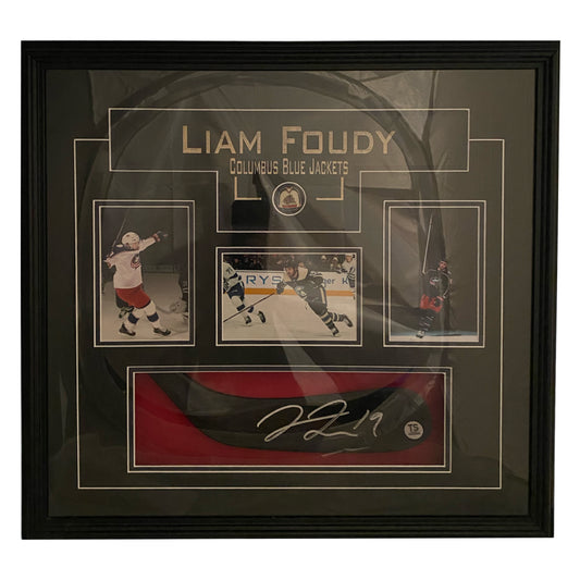 Liam Foudy Autographed Columbus Blue Jackets Stickblade Framed