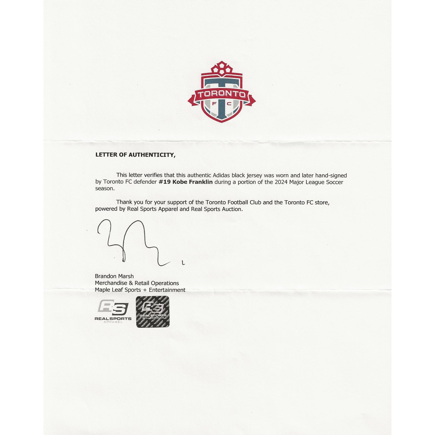 Kobe Franklin Autographed & Game-Used Toronto FC Adidas Black Jersey