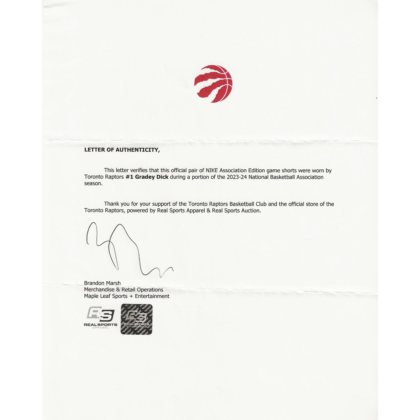 Gradey Dick Game-Used Toronto Raptors Nike Association Edition Shorts