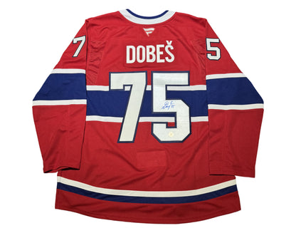 Jakub Dobes Autographed Montreal Canadiens Home Red Fanatics Premium Jersey