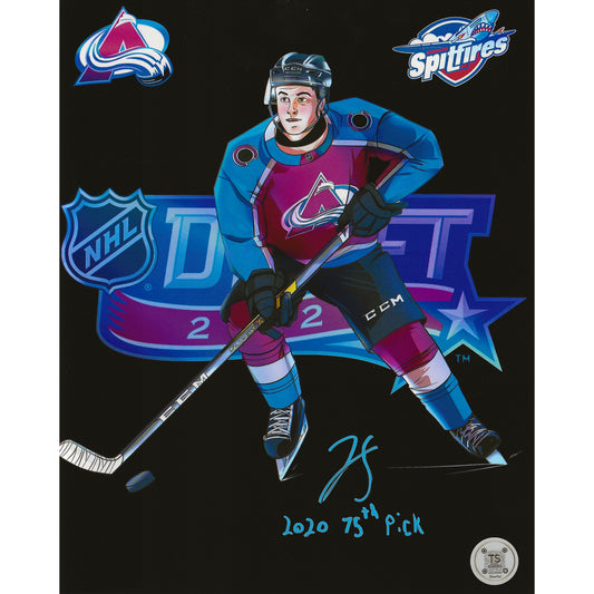 Jean-Luc Foudy Autographed Colorado Avalanche Artwork 8x10 Photo Inscribed "2020 75th Pick"
