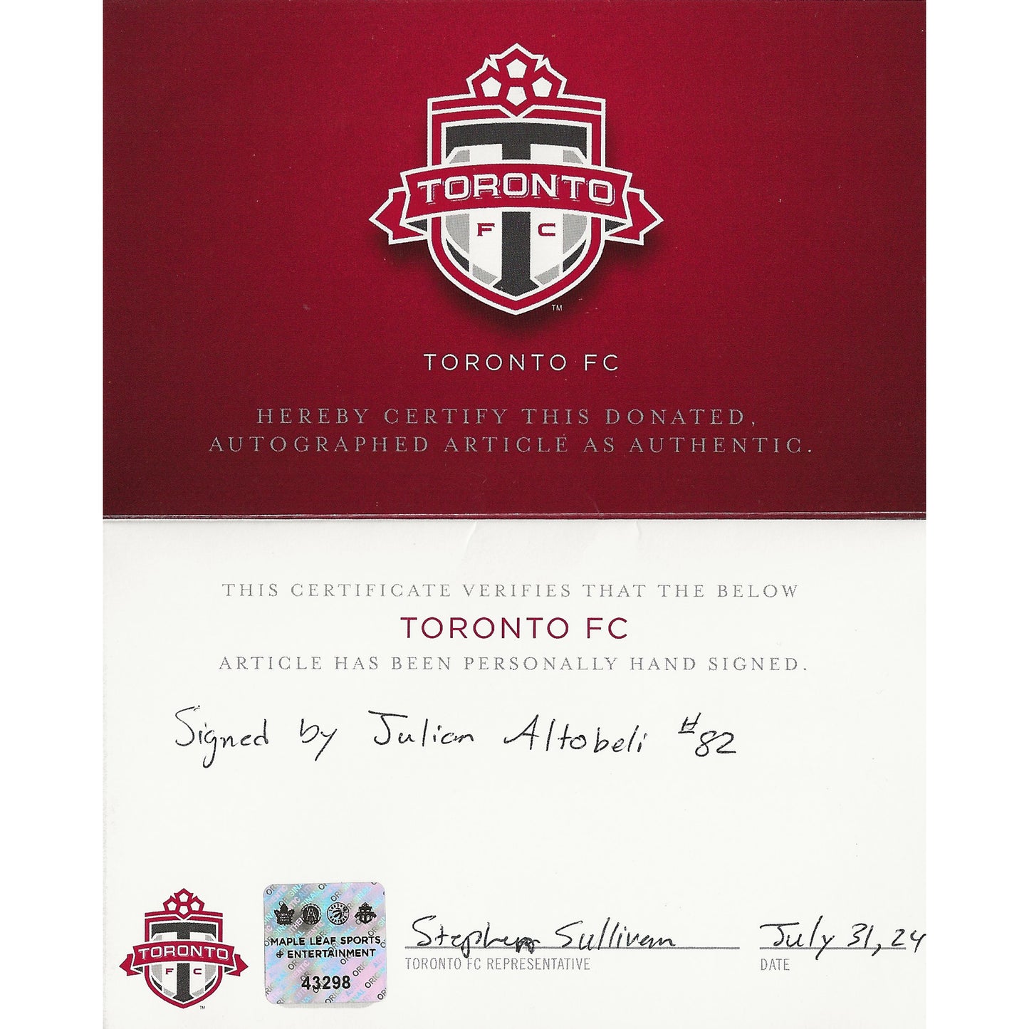 Julian Altobelli Autographed 2024 Toronto FC Adidas Caribbean Heritage Jersey