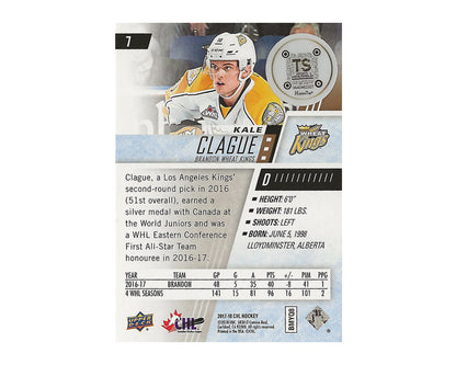 Kale Clague Autographed 2017-18 Upper Deck CHL #7 Hockey Card