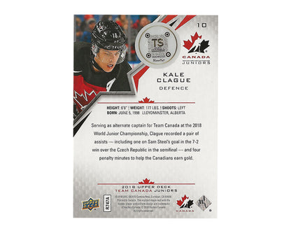 Kale Clague Autographed 2018-19 Upper Deck Team Canada #10 Hockey Card