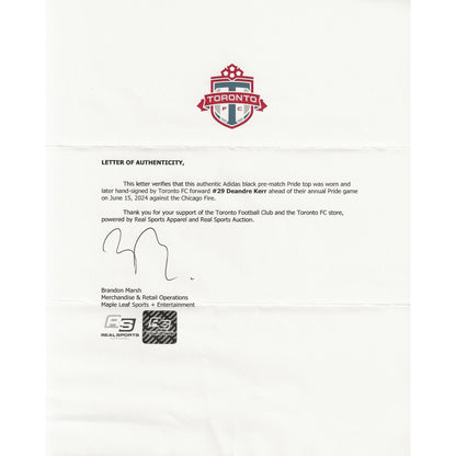 Deandre Kerr Autographed & Player-Worn 2024 Toronto FC Adidas Pride Jersey