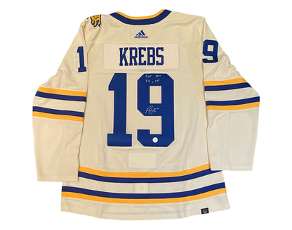 Peyton Krebs Autographed Buffalo Sabres 2022 Heritage Classic Adidas Jersey Inscribed "First Star 2G, +4"