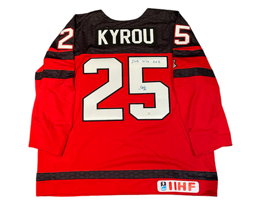 Jordan Kyrou Autographed Team Canada Home Red Nike Jersey Inscribed "2018 WJC Gold"