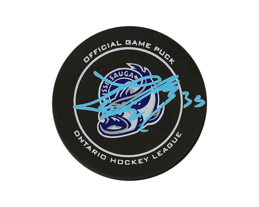 Luke Misa Autographed Mississauga Steelheads Official Game Puck