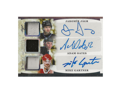 Jaromir Jagr, Adam Oates & Mike Gartner 2023 Leaf In The Game Triple Auto Jersey 2/2 Hockey Card