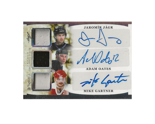 Jaromir Jagr, Adam Oates & Mike Gartner 2023 Leaf In The Game Triple Auto Jersey 2/2 Hockey Card