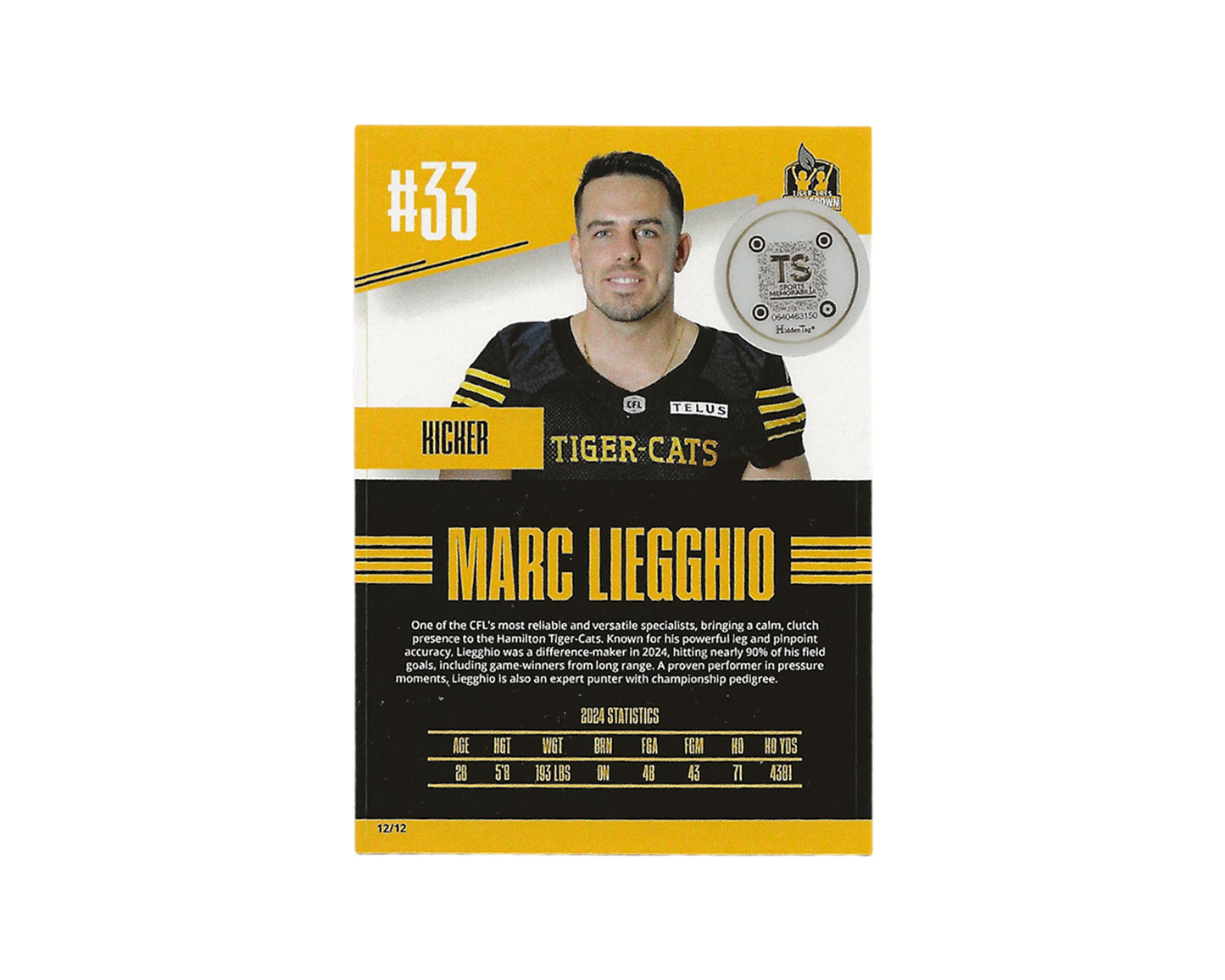 Marc Liegghio Autographed Hamilton Tiger Cats Cartoon Team Set #12 Football Card
