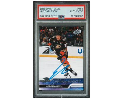 Leo Carlsson Autographed PSA 2023-24 Upper Deck Young Guns #468 Hockey Card