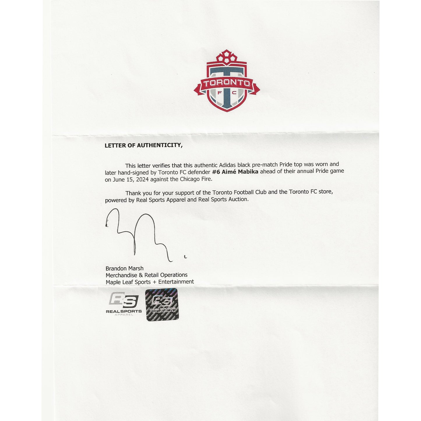 Aime Mabika Autographed & Player-Worn 2024 Toronto FC Adidas Pride Jersey