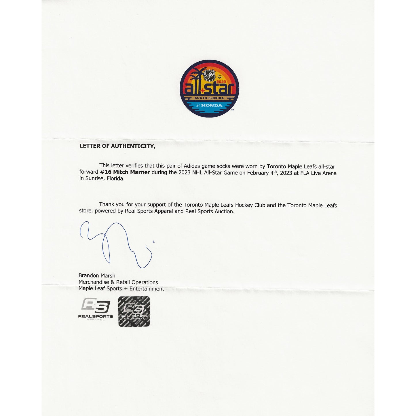 Mitch Marner 2023 NHL All-Star Game-Used Socks