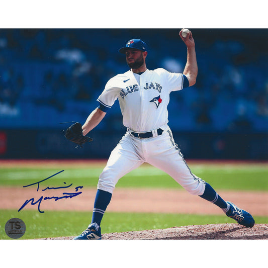 Tim Mayza Autographed Toronto Blue Jays Pitching Front View 8x10 Photo