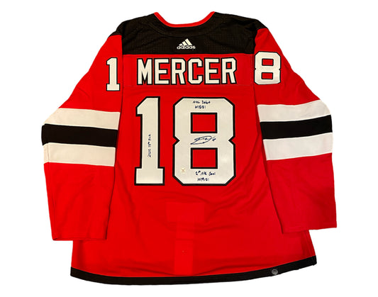 Dawson Mercer Autographed New Jersey Devils Home Red Adidas Jersey Multi-Inscribed