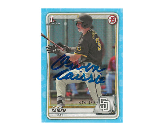 Owen Caissie Autographed 2020 Bowman Draft Paper #BD-49 1st Rookie Sky Blue /499 Baseball Card Inscribed Full Name