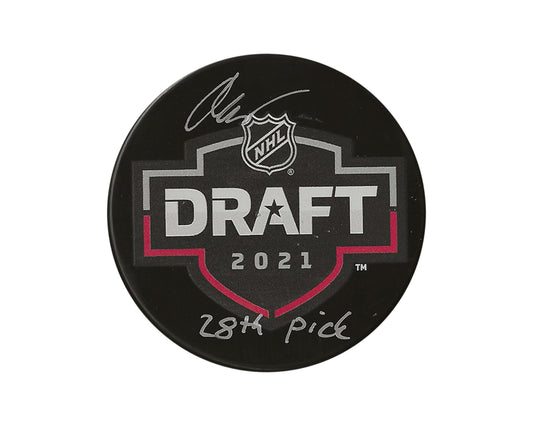 Oskar Olausson Autographed 2021 NHL Draft Puck Inscribed "28th Pick"