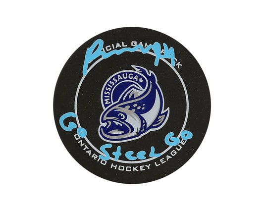 Porter Martone Autographed Mississauga Steelheads Official Game Puck Inscribed "Go Steel Go"