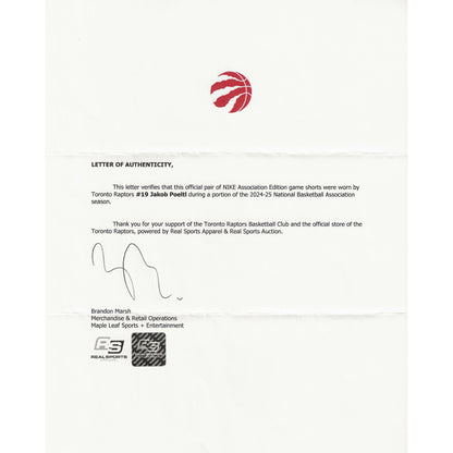 Jakob Poeltl Game-Used Toronto Raptors Nike Association Edition Shorts