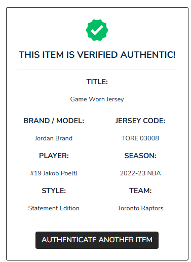Jakob Poeltl Game-Used Toronto Raptors Statement Edition Jersey
