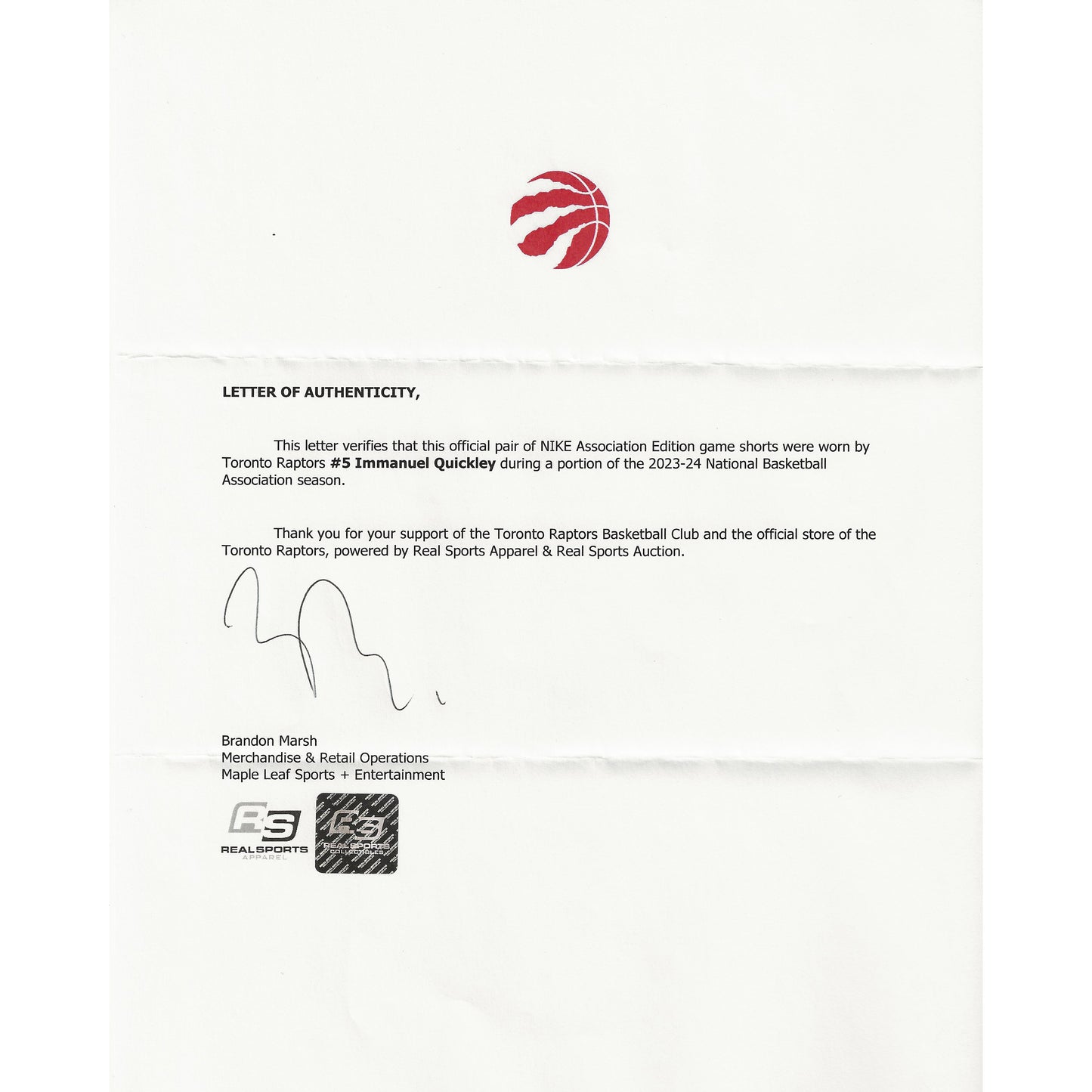 Immanuel Quickley Game-Used Toronto Raptors Nike Association Edition Shorts