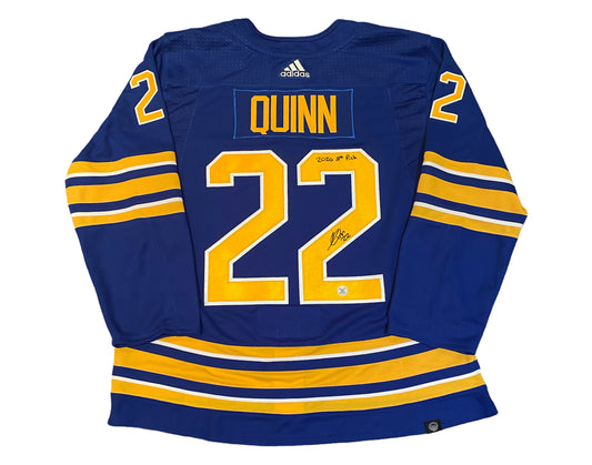 Jack Quinn Autographed Buffalo Sabres Home Blue Adidas Jersey Ins. "2020 8th Pick"