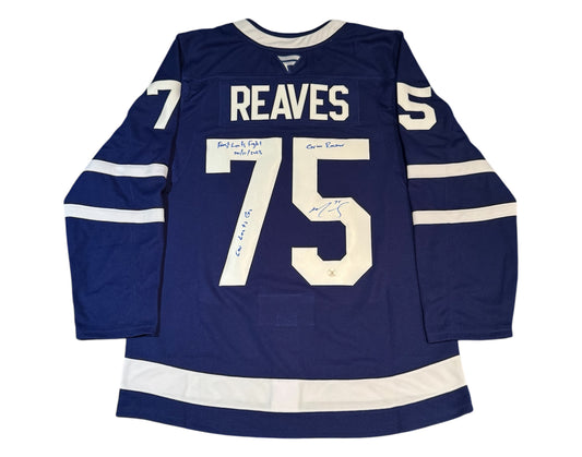 Ryan Reaves Autographed Toronto Maple Leafs Home Blue Fanatics Premium Jersey Multi-Inscribed