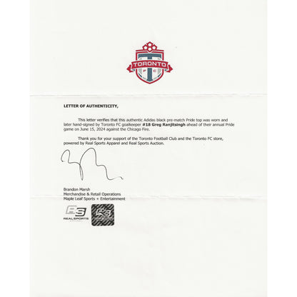 Greg Ranjitsingh Autographed & Player-Worn 2024 Toronto FC Adidas Pride Jersey