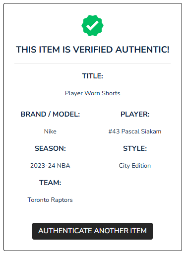 Pascal Siakam Game-Used Toronto Raptors City Edition Shorts