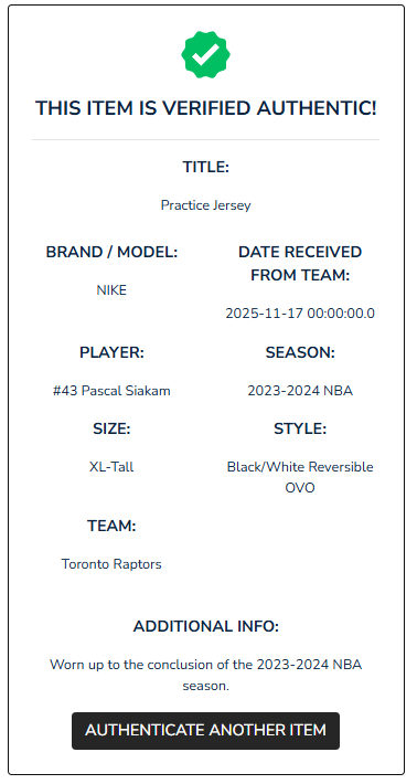 Pascal Siakam Practice-Used Toronto Raptors OVO Black/White Reversible Jersey